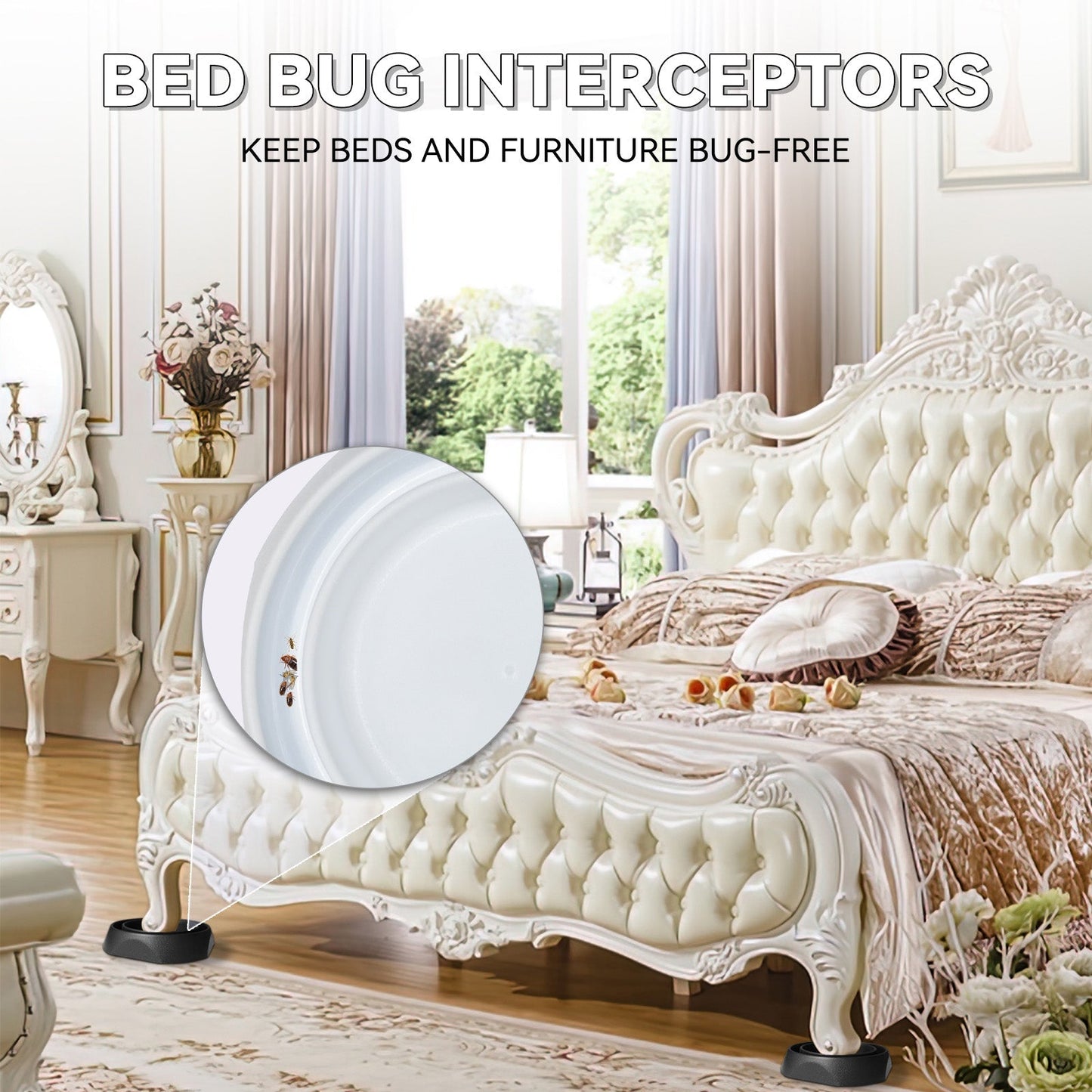 Bed Bug Interceptors with Anti Skid Pads  4 pcs (PT-16021BJ-WH4-HR)